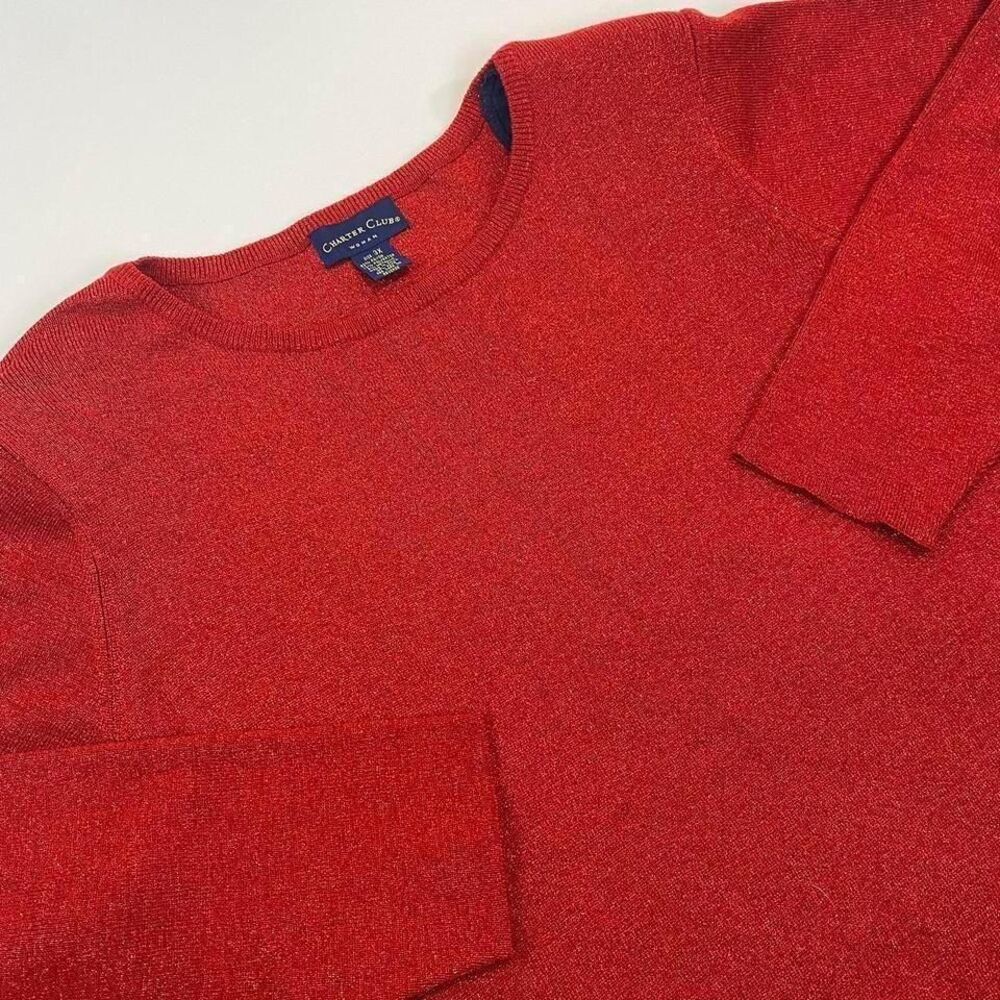 Red metallic thread sweater.  Vintage style with shoulder pads. 3X. christmas.